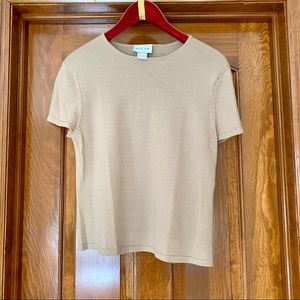 Oscar de la Renta camel light knit short sleeve